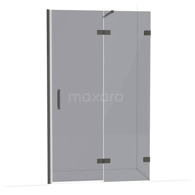 Glazen douchedeur met schuifmechanisme, heldere glazen panelen en mat zwarte accenten, ideaal voor een stijlvolle badkamer.