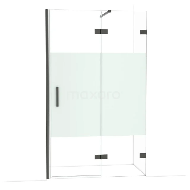 Douchecabine met matglas en zwarte accenten, hoekig design, ideaal voor moderne badkamers.