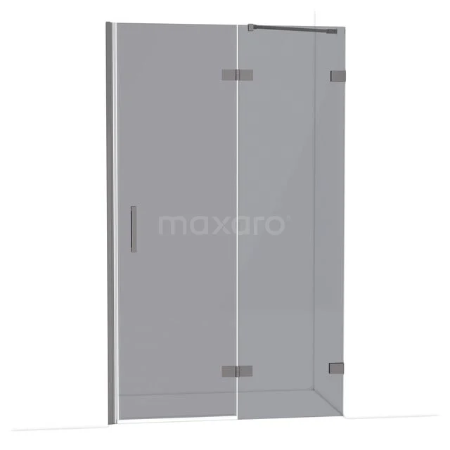 Douchedeur met helder glas, scharnierend, in minimalistisch ontwerp. Ideaal voor een moderne badkamerstijl.