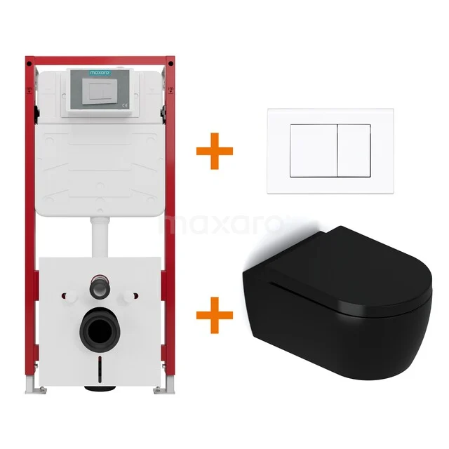 Toilet set Matte black with rim + Maxaro Flush Pro concealed cistern with sound insulation TOI1776 Toilet set Matte black with rim + Maxaro Flush Pro concealed cistern with sound insulation TOI1776