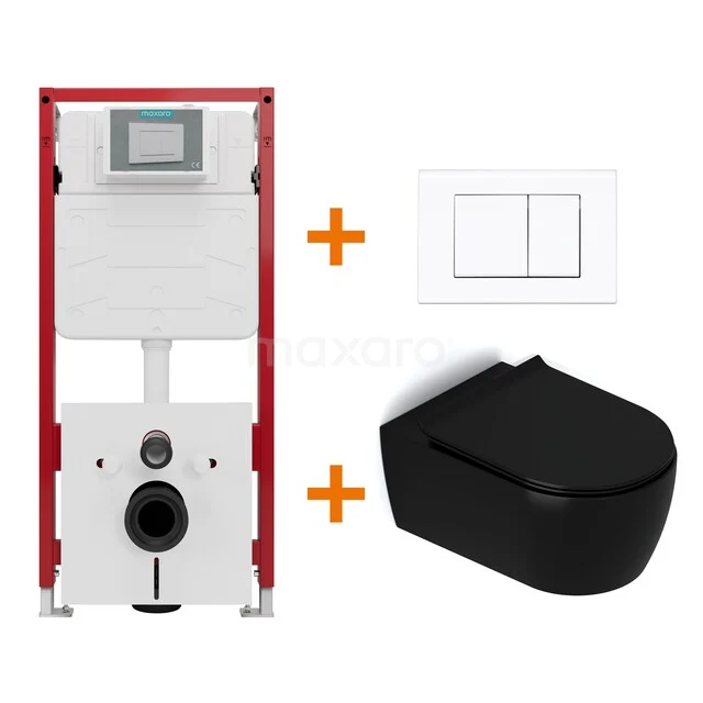 Toiletset Mat zwart met Spoelrand + Maxaro Flush Pro inbouwreservoir met geluidsisolatie TOI1777
