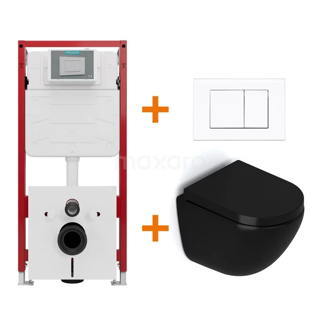 Toiletset Mat zwart zonder Spoelrand + Maxaro Flush Pro inbouwreservoir met geluidsisolatie TOI1791 Toiletset Mat zwart zonder Spoelrand + Maxaro Flush Pro inbouwreservoir met geluidsisolatie TOI1791