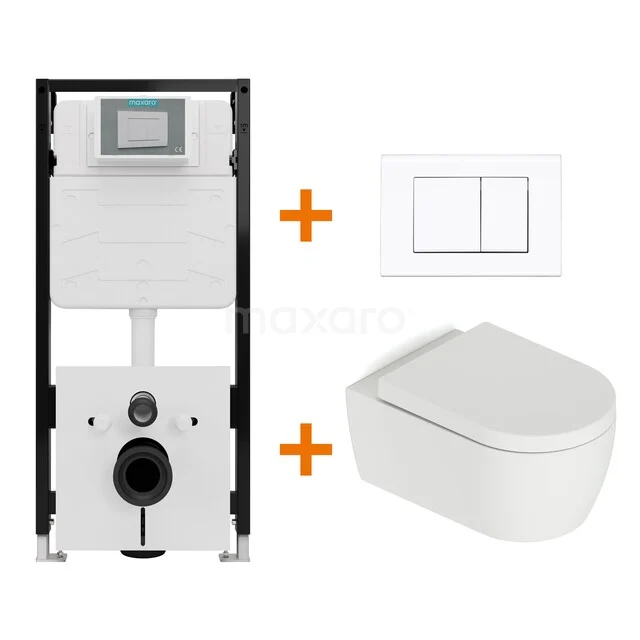 Toilet set Matte white with rim + Maxaro Flush Slim Pro concealed cistern with sound insulation TOI2527