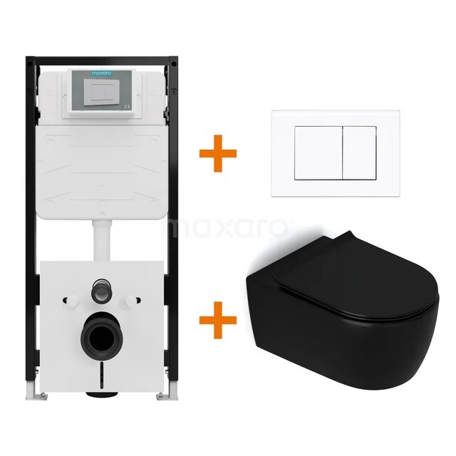 Toilet set Matte black without rim + Maxaro Flush Slim Pro concealed cistern with sound insulation TOI2540 Toilet set Matte black without rim + Maxaro Flush Slim Pro concealed cistern with sound insulation TOI2540