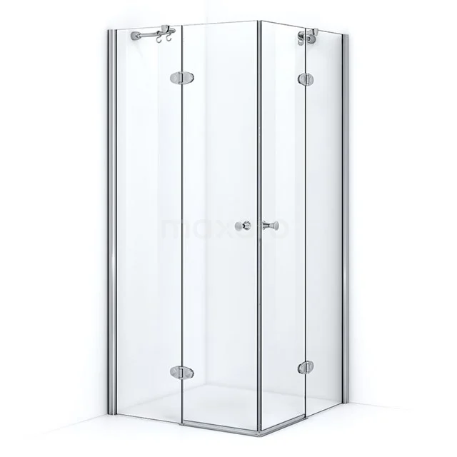 Eck-Duschkabine Klarglas mit Chromprofilen, minimalistisches Design, ideal für ein modernes Badezimmer.