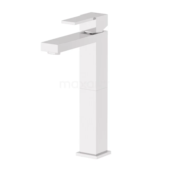 Kubische Hohe Waschbeckenarmatur Aufsatz | Chrom | Einhebel Mischbatterie 23.003.521 Weiße rechteckige Waschbeckenarmatur mit hohem Auslauf, modernes Design, ideal für ein elegantes und stilvolles Badezimmer.