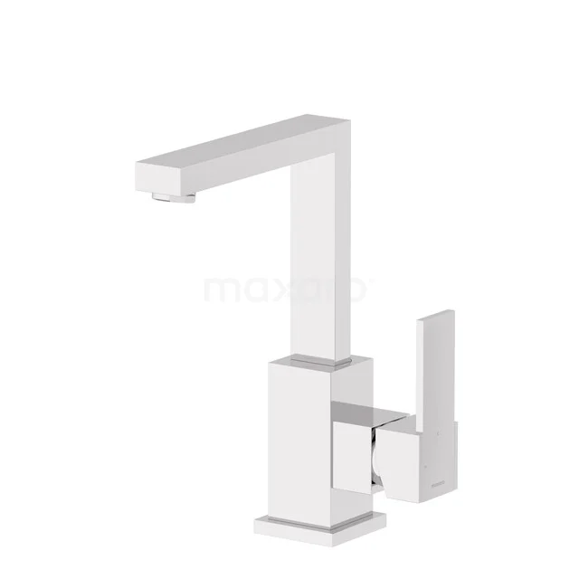 Kubische Waschbeckenarmatur Aufsatz | Chrom | Einhebel Mischbatterie 23.003.551 Weiße moderne Badezimmerarmatur mit eckigem Design, aus Metall gefertigt, ideal für eine stilvolle und funktionale Badezimmergestaltung.