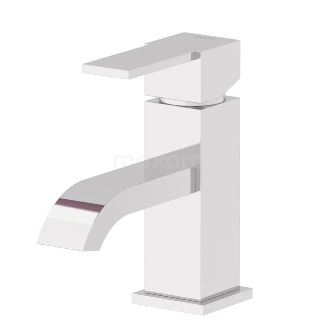 Cubic Basin Mixer Tap | Chrome | Single Lever Mixer Tap 23.003.581 White square basin tap with a sleek modern design, suitable for any stylish bathroom decor.