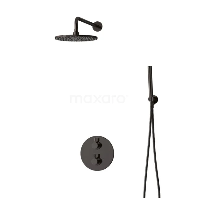 Inbouw Regendoucheset Radius Black Chrome, Thermostaatkraan, 25cm Hoofddouche, Zwart Chroom BIB55-00040