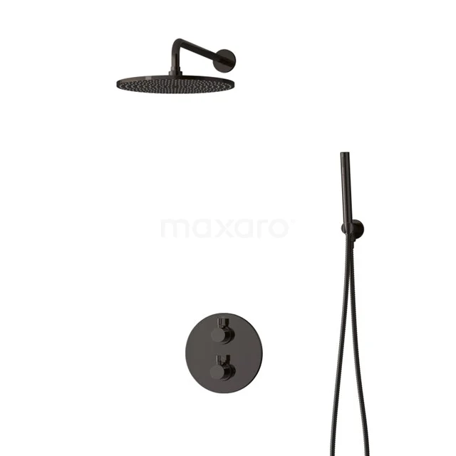 Inbouw Regendoucheset Radius Black Chrome, Thermostaatkraan, 30cm Hoofddouche, Zwart Chroom BIB55-00043