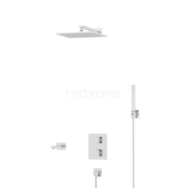 Cubic Inbouw Badkraan met regendouche | Chroom Thermostatisch DIC23-00049 Cubic Inbouw Badkraan met regendouche | Chroom Thermostatisch DIC23-00049
