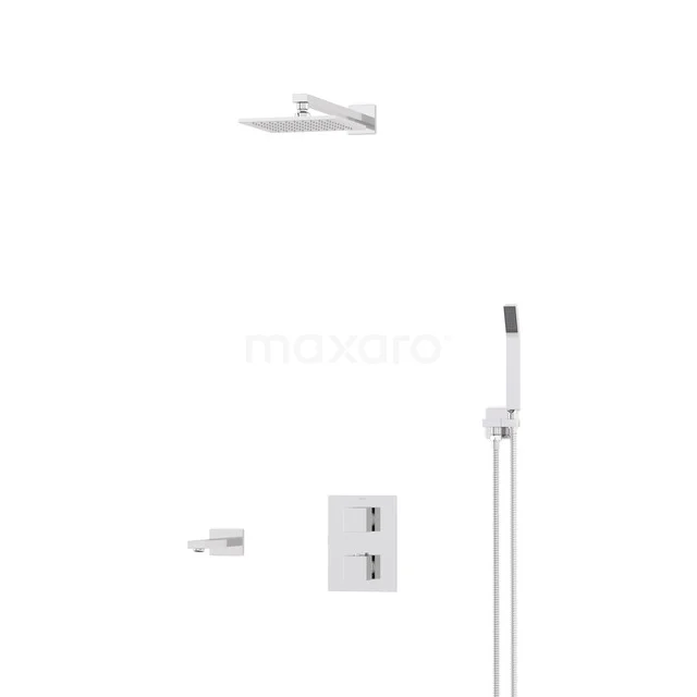 Cubic Built-in Bath Tap with Rain Shower | Chrome Thermostatic DIC23-00106 Chrome built-in shower set with rain shower and hand shower, ideal for a sleek and modern bathroom style.