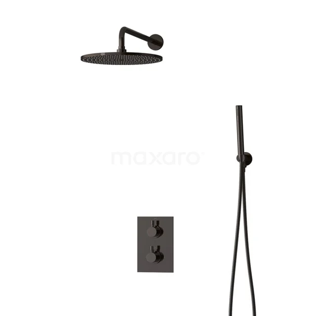 Inbouw Regendoucheset Radius Black Chrome, Thermostaatkraan, 30cm Hoofddouche, Zwart Chroom BIB55-00044