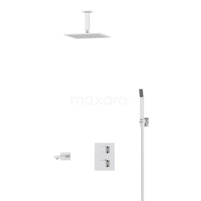 White built-in rain shower set with sleek design, square stainless steel shower head and hand shower, ideal for the modern bathroom.