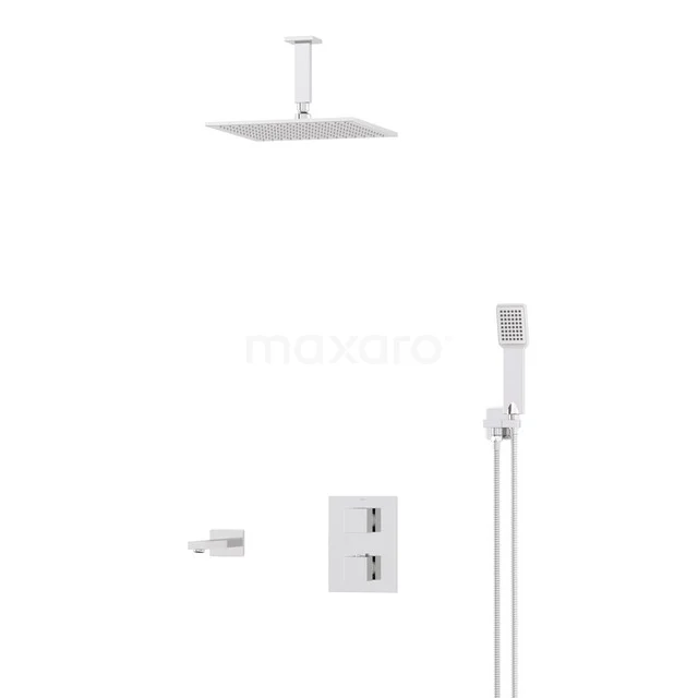 Cubic Inbouw Badkraan met regendouche | Chroom Thermostatisch DIC23-00226 Cubic Inbouw Badkraan met regendouche | Chroom Thermostatisch DIC23-00226