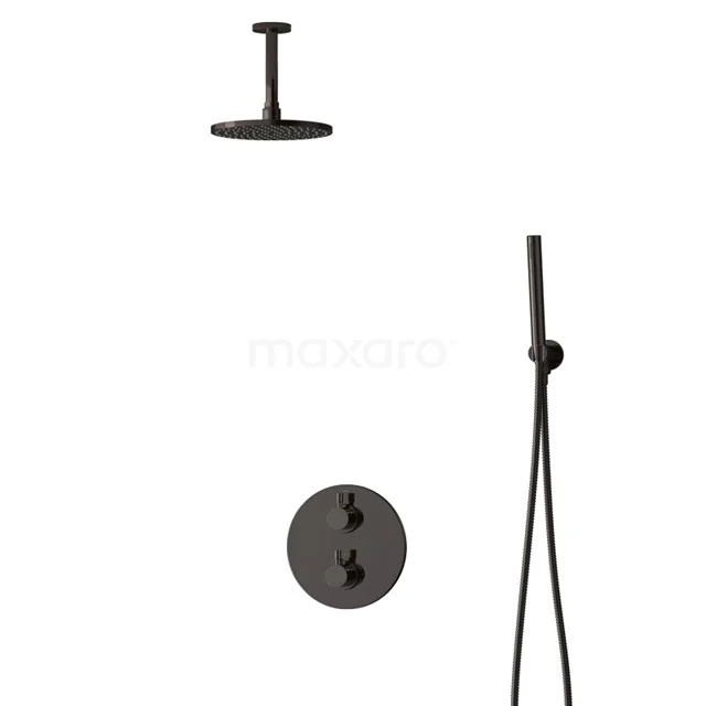 Inbouw Regendoucheset Radius Black Chrome, Thermostaatkraan, 20cm Hoofddouche, Zwart Chroom BIB55-00046