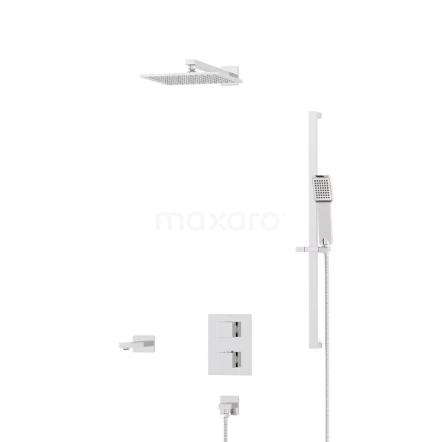 Weiße thermostatische Duscharmatur Set mit Regendusche und Handbrause, modernes Design und geeignet für stilvolle Bäder.