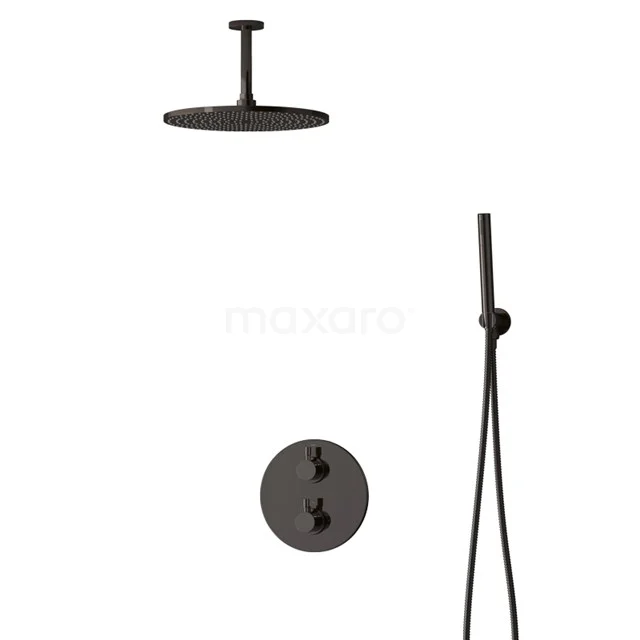 Inbouw Regendoucheset Radius Black Chrome, Thermostaatkraan, 30cm Hoofddouche, Zwart Chroom BIB55-00052