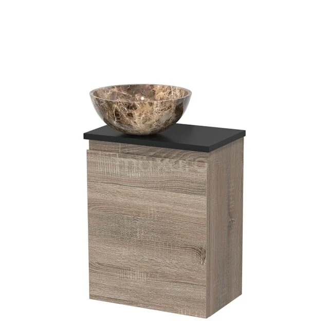 Toilet unit with wash basin | 41 cm Oak Handleless front Dark emperador Natural stone countertop wash basin Matte black oak worktop TMK10-14179 Toilet unit with wash basin | 41 cm Oak Handleless front Dark emperador Natural stone countertop wash basin Matte black oak worktop TMK10-14179