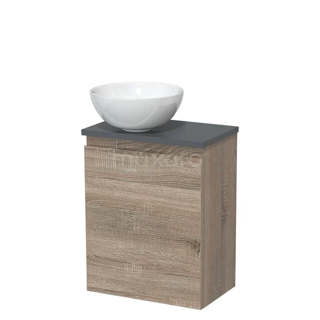 Toiletmeubel met waskom | 41 cm Eiken Greeploos front Hoogglans wit Keramiek waskom Donkergrijs blad TMK10-14232