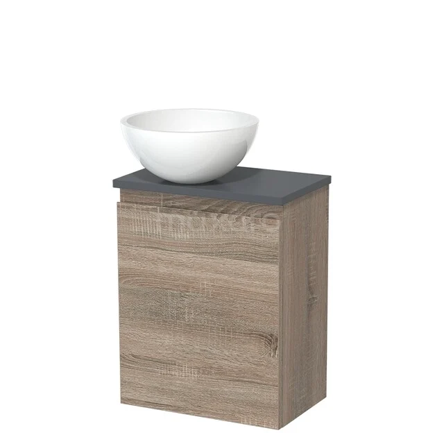 Toiletmeubel met waskom | 41 cm Eiken Greeploos front Hoogglans wit Mineraalmarmer waskom Donkergrijs blad TMK10-14234
