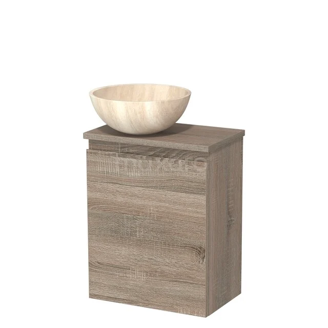 Toilet unit with wash basin | 41 cm Oak Handleless front Travertine Natural stone countertop wash basin Natural stone worktop Oak Fronts TMK10-14294