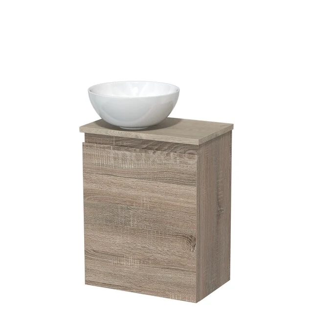 Toiletmeubel met waskom | 41 cm Eiken Greeploos front Hoogglans wit Keramiek waskom Lichtgrijs eiken blad TMK10-14297 Toiletmeubel met waskom | 41 cm Eiken Greeploos front Hoogglans wit Keramiek waskom Lichtgrijs eiken blad TMK10-14297