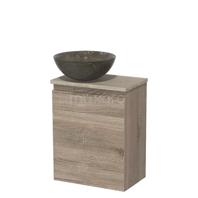 Toiletmeubel met waskom | 41 cm Eiken Greeploos front Blue stone Natuursteen waskom Lichtgrijs eiken blad TMK10-14300 Toiletmeubel met waskom | 41 cm Eiken Greeploos front Blue stone Natuursteen waskom Lichtgrijs eiken blad TMK10-14300