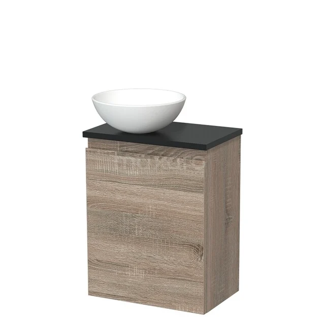 Toilet unit with countertop wash basin | 41 cm Oak Handleless front Matte white Ceramic basin Matte black worktop TMK10-14838