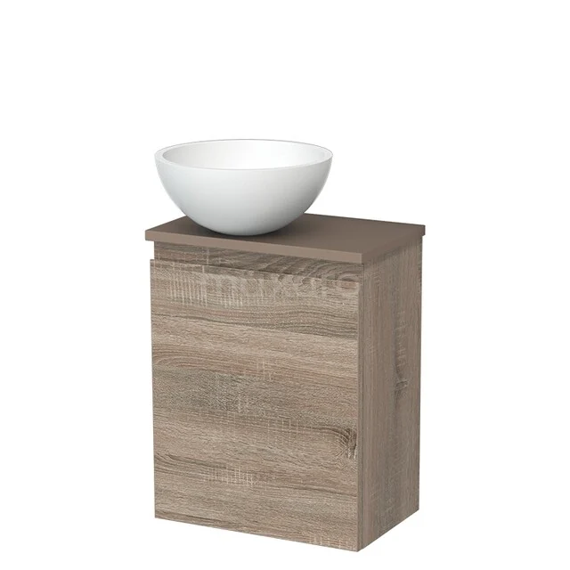 Toiletmeubel met waskom | 41 cm Eiken Greeploos front Mat wit Solid surface waskom Taupe blad TMK10-14847
