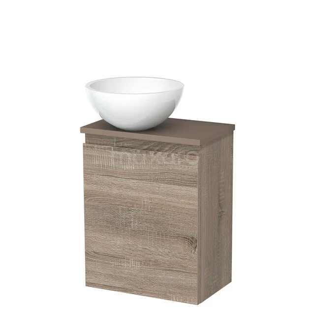 Toilet unit with wash basin | 41 cm Oak Handleless front High-gloss white Mineral marble countertop wash basin Taupe worktop TMK10-14848