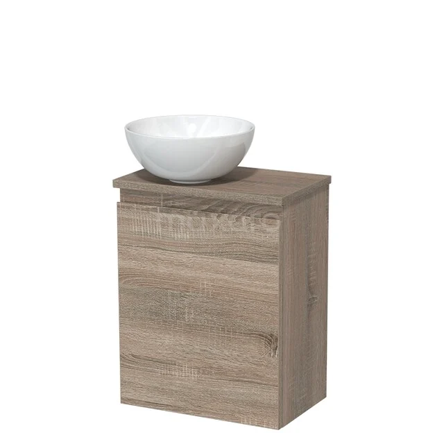 Toiletmeubel met waskom | 41 cm Eiken Greeploos front Hoogglans wit Keramiek waskom Eiken blad TMK10-14950