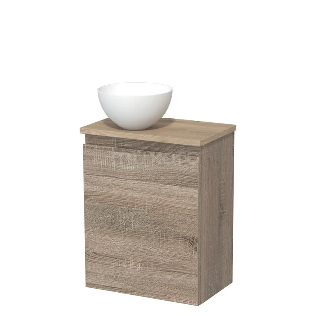 Toilet unit with wash basin | 41 cm Oak Handleless front Matte white Solid surface wash basin Light brown oak worktop TMK10-14985
