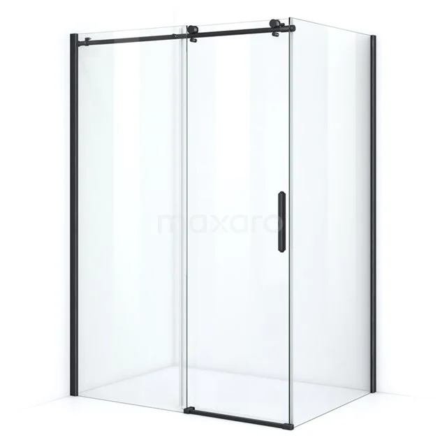 Crystal Allure Shower cabin | 140x100 cm Matte black Clear glass Sliding door Rectangle L6120-1410M Modern glass shower enclosure with black accents, sliding door and sleek finish; ideal for a luxurious bathroom.