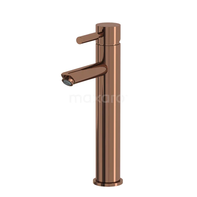 Radius High Basin Mixer Tap | Shiny Copper | Single Lever Mixer Tap 55.003.521GKP Copper bathroom tap with a high spout and minimalist design, ideal for a modern washbasin.