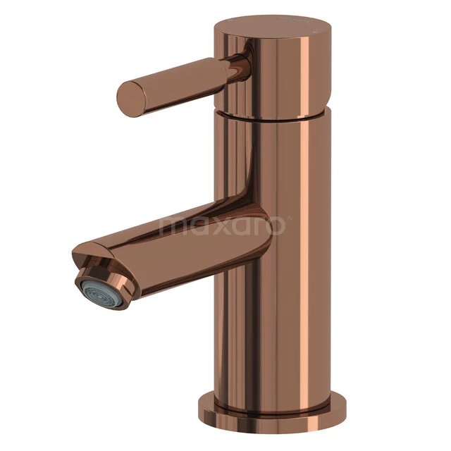 Radius Basin Mixer Tap | Glossy Copper | Single Lever Mixer Tap 55.003.561GKP Copper-coloured basin tap with a sleek, cylindrical design and a single lever. Perfect for a modern bathroom style.