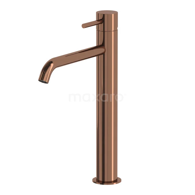 Radius High Basin Mixer Tap | Shiny Copper | Single Lever Mixer | Extended Spout 55.003.591GKP High basin tap in copper colour, slim design, ideal for modern bathrooms.