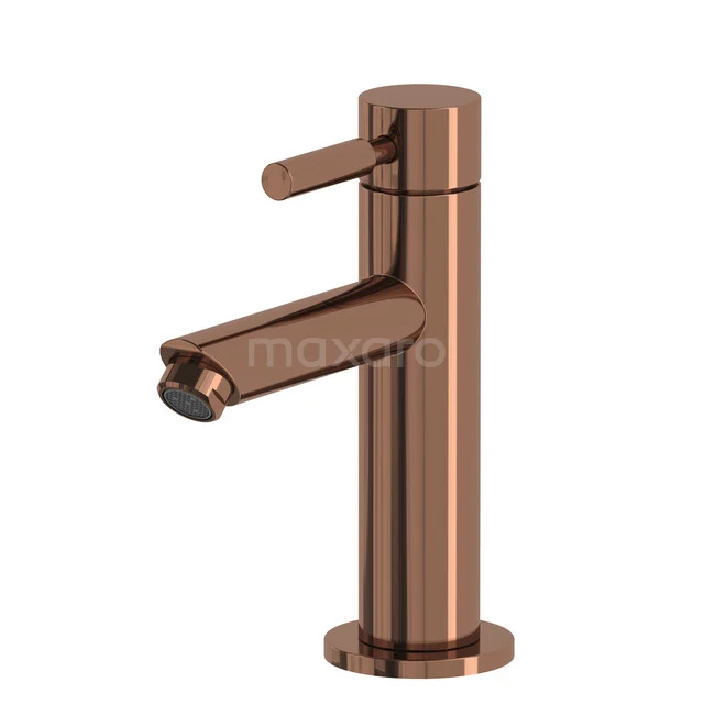 Copper bathroom tap with cylindrical design and a single lever, ideal for a modern sink.