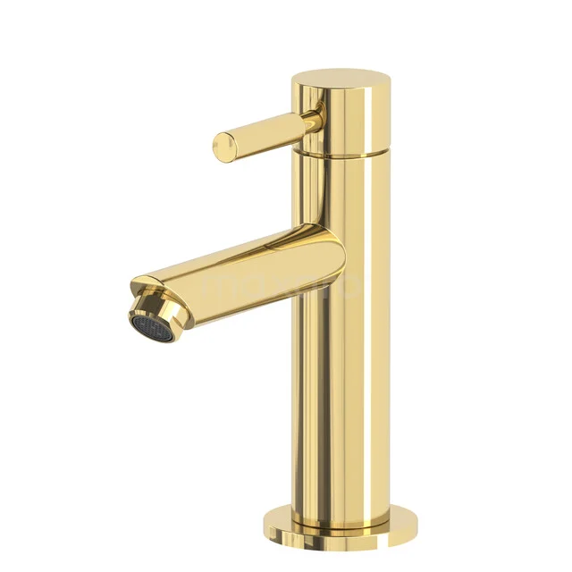 Radius Waschtischarmatur Opbouw | Glänzend Lichtgold Kaltwasserarmatur 55.004.404GLG Gold Waschbeckenarmatur mit zylindrischem Design und einem Hebel, perfekt für eine stilvolle Badezimmergestaltung.