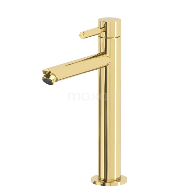 Radius High Fountain Tap Mounted | Shiny Light Gold Cold Water Tap 55.004.414GLG Golden high basin tap with a sleek design, ideal for a modern bathroom style.