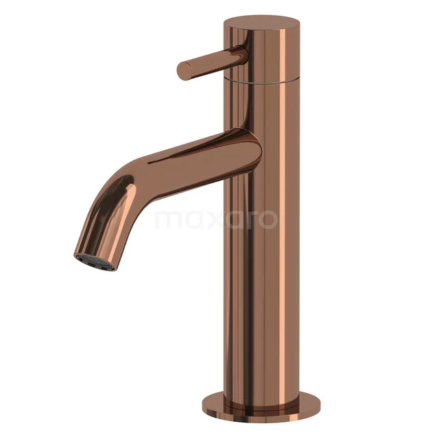 Copper bathroom tap with a modern cylindrical design and a single lever for a stylish sink.