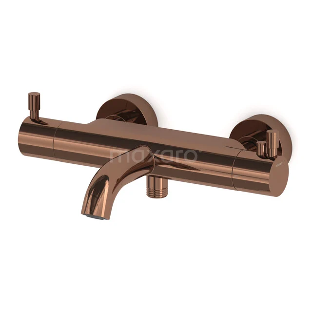 Radius Bath Tap Surface Mounted | Shiny Copper Thermostatic 55.100.402GKP Copper wall-mounted mixer tap in modern design, ideal for a stylish bathroom, with a round spout and sleek finish.
