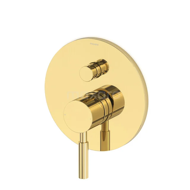 Golden built-in thermostat tap with a round shape, ideal for a modern bathroom design.