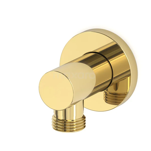Messing gold-coloured water connection for the bathroom with a round design and a modern appearance.