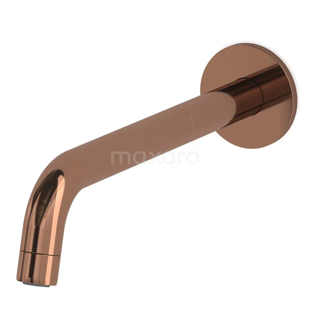 Copper wall-mounted tap with a round spout and glossy finish, suitable as a stylish basin tap in the bathroom.