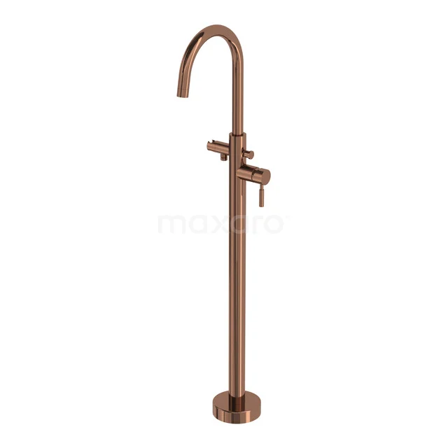 Radius Freestanding bath taps | Shiny Copper Single lever mixer tap without hand shower 55.200.051GKP Freestanding rose gold bath tap with a round arch and slender handle, ideal as a stylish addition to the modern bathroom.