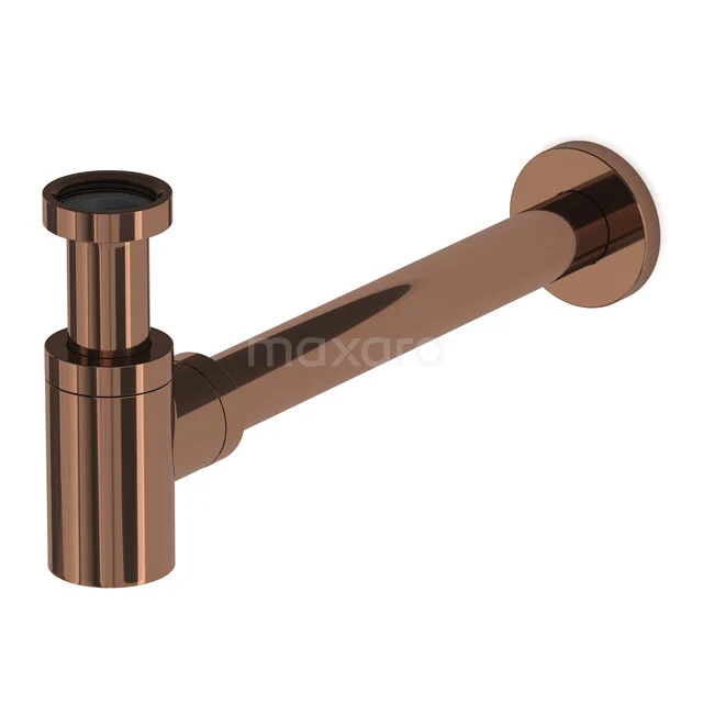 Kupfer Siphon für Waschbecken, strakes Design und Wandmontage, ideal für stilvolle Badezimmergestaltung.