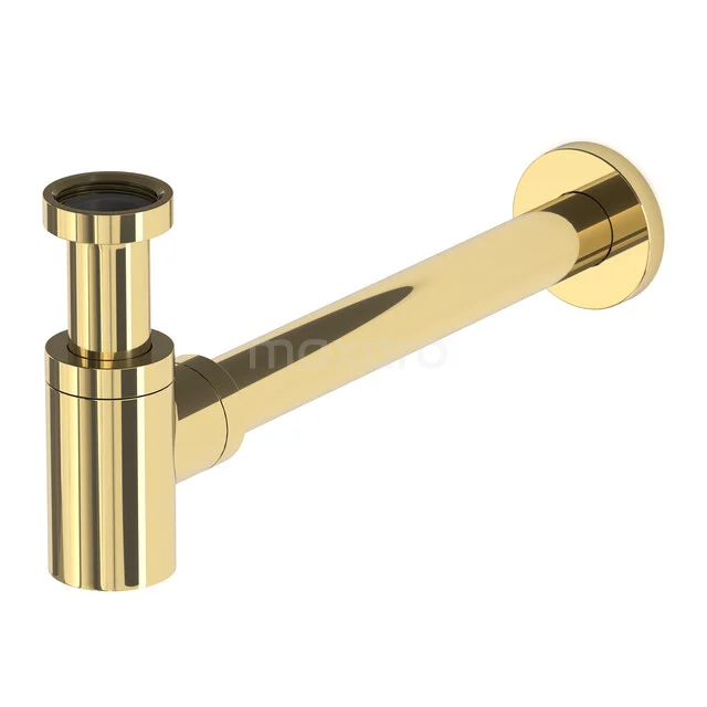 Design Siphon Shiny Light Gold Round 99.050.014GLG Golden brass siphon for the washbasin, with a sleek and modern design, perfect as a stylish bathroom accessory.