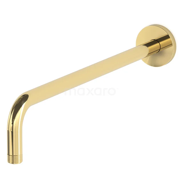 Shower Arm Radius, Wall Mounting, Shiny Light Gold 99.350.030GLG Golden wall tap with sleek design and round spout, perfect for a modern bathroom style.