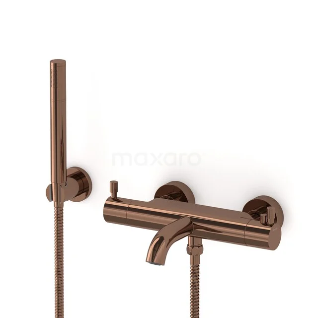Bronze bath mixer tap with hand shower, modern design, ideal for a stylish bathroom.